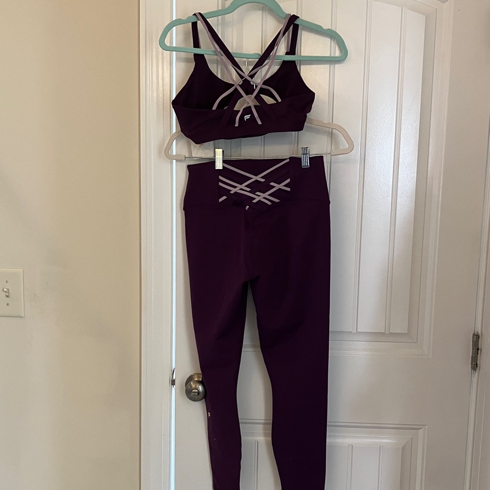 Fabletics Purple Boost Powerhold Strappy Sports Bra and Leggings Set - Picture 3 of 7